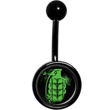 Load image into Gallery viewer, Green Grenade Black Belly Ring