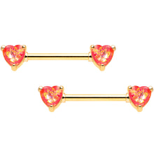 Load image into Gallery viewer, 14G Coral Pink Faux Opal Heart BCR Ring Barbell Nipple Ring Set