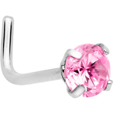 Load image into Gallery viewer, 20G 1/4 Pink 3mm CZ Gem Steel L-Shape Nose Ring