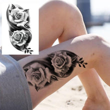 Load image into Gallery viewer, Realistic Big Flower Temporary Waterproof Sticker Tattoos For Body Painting Arm Legs Fake Black Rose Tattoos For Womens