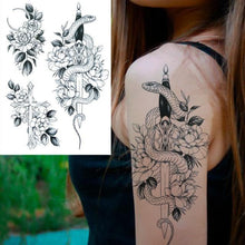 Load image into Gallery viewer, Realistic Big Flower Temporary Waterproof Sticker Tattoos For Body Painting Arm Legs Fake Black Rose Tattoos For Womens