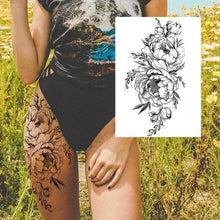 Load image into Gallery viewer, Realistic Big Flower Temporary Waterproof Sticker Tattoos For Body Painting Arm Legs Fake Black Rose Tattoos For Womens