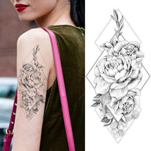 Load image into Gallery viewer, Realistic Sketches Black Flowers Temporary Waterproof Flower Tattoos Modern Body Arm Drawing For Womens