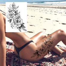 将图片加载到图库查看器,Realistic Tattoos Temporary Womens Flower Sticker Tattoos Waterproof Women Body Art Fake Legs Tattoo Stickers