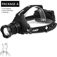 Load image into Gallery viewer, Rechargeable Adjustable Brightest Zoomable Powerful XHP160 LED Headlamp Waterproof Headlight Power Bank 18650 Battery Headlamps For Hiking Camping Fishing Running
