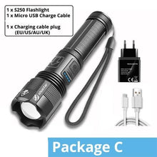 Load image into Gallery viewer, Rechargeable Adjustable Led Flashlights With High Lumen With Battery Display Super Bright Waterproof Flashlight 5 Lighting Modes For Adventure Hiking Camping Hunting New Design