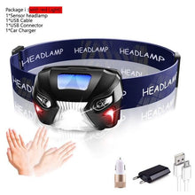 Load image into Gallery viewer, Rechargeable Adjustable LED USB Headlamp 10000Lm Powerfull Adjustable Waterproof Headlight Body Motion Sensor Head Flashlight For Outdoor Hiking Camping Torch Light Lamp