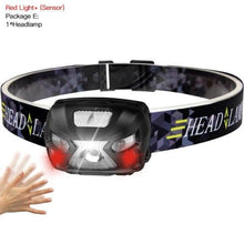 Load image into Gallery viewer, Rechargeable Adjustable LED USB Headlight Powerfull Elastic High Lumens Headband Headlamp Motion Sensor Flashlight For Adults Kids Running Camping Hiking Camping