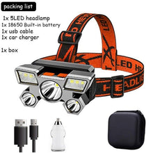 Load image into Gallery viewer, Rechargeable Adjustable USB 5LED Headlamp with High Lumen Handsfree Waterproof Portable Ability Focusing Ring Headlight Flashlight Torchlight For Outdoor Camping Hiking Running Headlight
