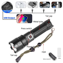 Load image into Gallery viewer, Rechargeable LED Flashlight High Lumen USB Ultra Bright Adjustable Powerful Zoomable Flashlight Water Resistant For Daily Household and Outdoor Camping Hiking Riding Running