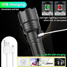Load image into Gallery viewer, Rechargeable LED Flashlight High Lumen USB Ultra Bright Adjustable Powerful Zoomable Flashlight Water Resistant For Daily Household and Outdoor Camping Hiking Riding Running