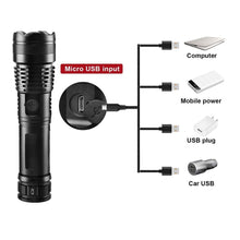 Load image into Gallery viewer, Rechargeable LED Flashlights High Lumens Waterproof Zoomable Super Bright Tactical Flashlight Powerful USB LED CREE Flashlight Hand Lamp For Hiking Camping Household Outdoor Sport