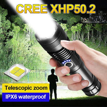 Load image into Gallery viewer, Rechargeable LED Flashlights High Lumens Waterproof Zoomable Super Bright Tactical Flashlight Powerful USB LED CREE Flashlight Hand Lamp For Hiking Camping Household Outdoor Sport