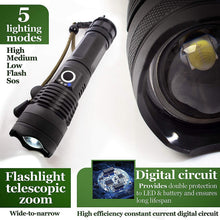 Load image into Gallery viewer, Rechargeable LED Flashlights Waterproof Hnadheld Super Bright High Lumens Zoomable Powerful Lamp Bead Flashlight Torch For Outdoor & Indoor Camping Running Fishing Hiking Lamp