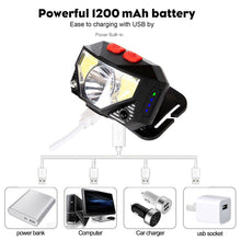 Load image into Gallery viewer, Rechargeable LED Powerfull Headlamp Flashlight USB Waterproof Headlamp Motion Body Sensor Headlight For Adults & Kids Camping Flashlight Outdoors Camping Running Biking Fishing