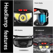 Load image into Gallery viewer, Rechargeable LED Powerfull Headlamp Flashlight USB Waterproof Headlamp Motion Body Sensor Headlight For Adults & Kids Camping Flashlight Outdoors Camping Running Biking Fishing