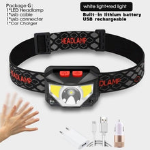 Load image into Gallery viewer, Rechargeable LED Powerfull Headlamp Flashlight USB Waterproof Headlamp Motion Body Sensor Headlight For Adults & Kids Camping Flashlight Outdoors Camping Running Biking Fishing