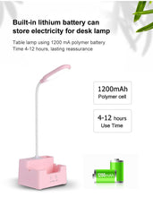 将图片加载到图库查看器,Rechargeable Led Table Lamp With Fan Touch Dimmable Desk Lamp Eye protection Reading Light For Kid With Phone Hoder Pen Holder Decorative Table Lamp Cute Study Lamps for Bedroom Décor