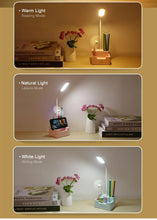 将图片加载到图库查看器,Rechargeable Led Table Lamp With Fan Touch Dimmable Desk Lamp Eye protection Reading Light For Kid With Phone Hoder Pen Holder Decorative Table Lamp Cute Study Lamps for Bedroom Décor