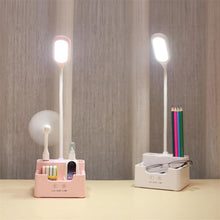 将图片加载到图库查看器,Rechargeable Led Table Lamp With Fan Touch Dimmable Desk Lamp Eye protection Reading Light For Kid With Phone Hoder Pen Holder Decorative Table Lamp Cute Study Lamps for Bedroom Décor