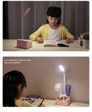 将图片加载到图库查看器,Rechargeable Led Table Lamp With Fan Touch Dimmable Desk Lamp Eye protection Reading Light For Kid With Phone Hoder Pen Holder Decorative Table Lamp Cute Study Lamps for Bedroom Décor