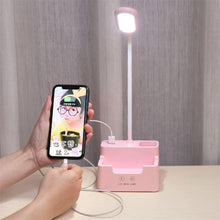 将图片加载到图库查看器,Rechargeable Led Table Lamp With Fan Touch Dimmable Desk Lamp Eye protection Reading Light For Kid With Phone Hoder Pen Holder Decorative Table Lamp Cute Study Lamps for Bedroom Décor