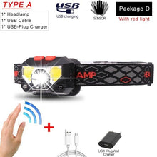 Load image into Gallery viewer, Rechargeable Powerful USB LED High Lumen Headlamp Ultra-Light Bright Headlight Waterproof Sensor Head Light For Outdoors Camping Running Hiking Biking Fishing