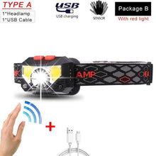 Load image into Gallery viewer, Rechargeable Powerful USB LED High Lumen Headlamp Ultra-Light Bright Headlight Waterproof Sensor Head Light For Outdoors Camping Running Hiking Biking Fishing