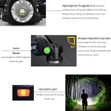 Load image into Gallery viewer, Rechargeable Ultra-bright High Lumen LED Headlamp Hands-Free USB Zoomable Headlight Waterproof Super Bright Head Lights For Fishing Camping Hiking Riding JoggingTorch Flashlight