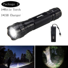 Load image into Gallery viewer, Rechargeable USB Charger High Lumen LED Light Tactical Flashlight With Rail Mount Led Light White Tactical Flashlight Pressure Switch For Long Distance Night Hunting