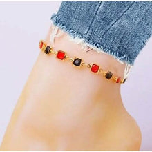 Load image into Gallery viewer, Red And Crystal Square Ankle Bracelet