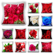 将图片加载到图库查看器,Red Flower Cushion Pillow Covers Love Pillow Covers Decorative Linen Square Couple Cushion Cases Home Decor Polyester Throw Pillow Case Super Soft Short Plush Cushion Cover Festive Home Decorative Cushions 45X45CM