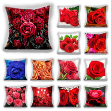 将图片加载到图库查看器,Red Flower Cushion Pillow Covers Love Pillow Covers Decorative Linen Square Couple Cushion Cases Home Decor Polyester Throw Pillow Case Super Soft Short Plush Cushion Cover Festive Home Decorative Cushions 45X45CM