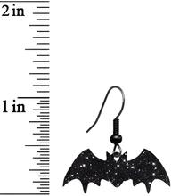 Load image into Gallery viewer, Glittery Black Bat Dangle Earrings