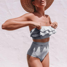 Load image into Gallery viewer, Retro Blue White Striped High Waist Bikini Lady Swimwear Women Swimsuit Female Ruffle Swim Bathing Suit Piece Vintage High Waist Bikini Set Ruffled Swimsuits For Women Bathing Suits