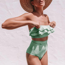 Load image into Gallery viewer, Retro Blue White Striped High Waist Bikini Lady Swimwear Women Swimsuit Female Ruffle Swim Bathing Suit Piece Vintage High Waist Bikini Set Ruffled Swimsuits For Women Bathing Suits