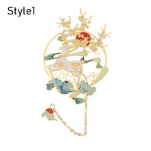 Load image into Gallery viewer, Retro Carving Brass Bookmark Tassel Pendant Book Clip Metal Pagination Mark Student Gift Stationery School Supply Metal Creative Bookmark Chinese Style Unique Vintage Series Gift For Reader Student