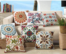 将图片加载到图库查看器,100% Cotton Embroidery Flower Pattern Pillow Cover Home Decoration Sofa Cushion Cover Housewarming Gift Pillow Case Decorative Embroidered Pillow Cover Handmade Cotton Cover For Throw Pillows Beautiful Modern Floral Patterns 45x45cm