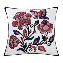 将图片加载到图库查看器,100% Cotton Embroidery Flower Pattern Pillow Cover Home Decoration Sofa Cushion Cover Housewarming Gift Pillow Case Decorative Embroidered Pillow Cover Handmade Cotton Cover For Throw Pillows Beautiful Modern Floral Patterns 45x45cm