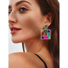 Load image into Gallery viewer, Rhinestone Square Drop Earrings