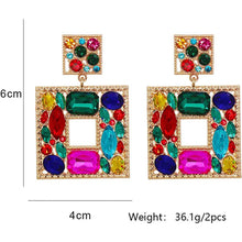 Load image into Gallery viewer, Rhinestone Square Drop Earrings