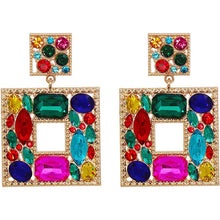 Load image into Gallery viewer, Rhinestone Square Drop Earrings