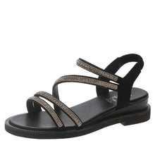 Load image into Gallery viewer, Rhinestones Women Sandals Flip Flops Summer Leather Crystal Slippers Sandals For Women Casual Summer Flat Rhinestone Crystal Sandal Slippers Comfy Beach Shoes Flip Flops