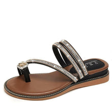 Load image into Gallery viewer, Rhinestones Women Sandals Flip Flops Summer Leather Crystal Slippers Sandals For Women Casual Summer Flat Rhinestone Crystal Sandal Slippers Comfy Beach Shoes Flip Flops