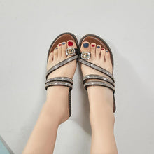 Load image into Gallery viewer, Rhinestones Women Sandals Flip Flops Summer Leather Crystal Slippers Sandals For Women Casual Summer Flat Rhinestone Crystal Sandal Slippers Comfy Beach Shoes Flip Flops