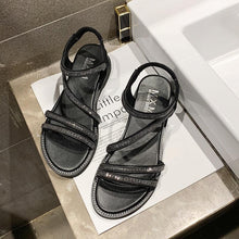 Load image into Gallery viewer, Rhinestones Women Sandals Flip Flops Summer Leather Crystal Slippers Sandals For Women Casual Summer Flat Rhinestone Crystal Sandal Slippers Comfy Beach Shoes Flip Flops