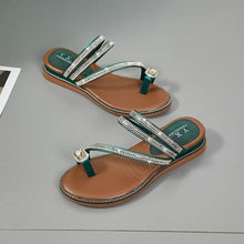 Load image into Gallery viewer, Rhinestones Women Sandals Flip Flops Summer Leather Crystal Slippers Sandals For Women Casual Summer Flat Rhinestone Crystal Sandal Slippers Comfy Beach Shoes Flip Flops