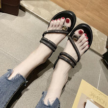 Load image into Gallery viewer, Rhinestones Women Sandals Flip Flops Summer Leather Crystal Slippers Sandals For Women Casual Summer Flat Rhinestone Crystal Sandal Slippers Comfy Beach Shoes Flip Flops