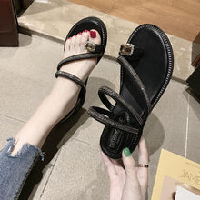 Load image into Gallery viewer, Rhinestones Women Sandals Flip Flops Summer Leather Crystal Slippers Sandals For Women Casual Summer Flat Rhinestone Crystal Sandal Slippers Comfy Beach Shoes Flip Flops