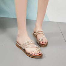Load image into Gallery viewer, Rhinestones Women Sandals Flip Flops Summer Leather Crystal Slippers Sandals For Women Casual Summer Flat Rhinestone Crystal Sandal Slippers Comfy Beach Shoes Flip Flops